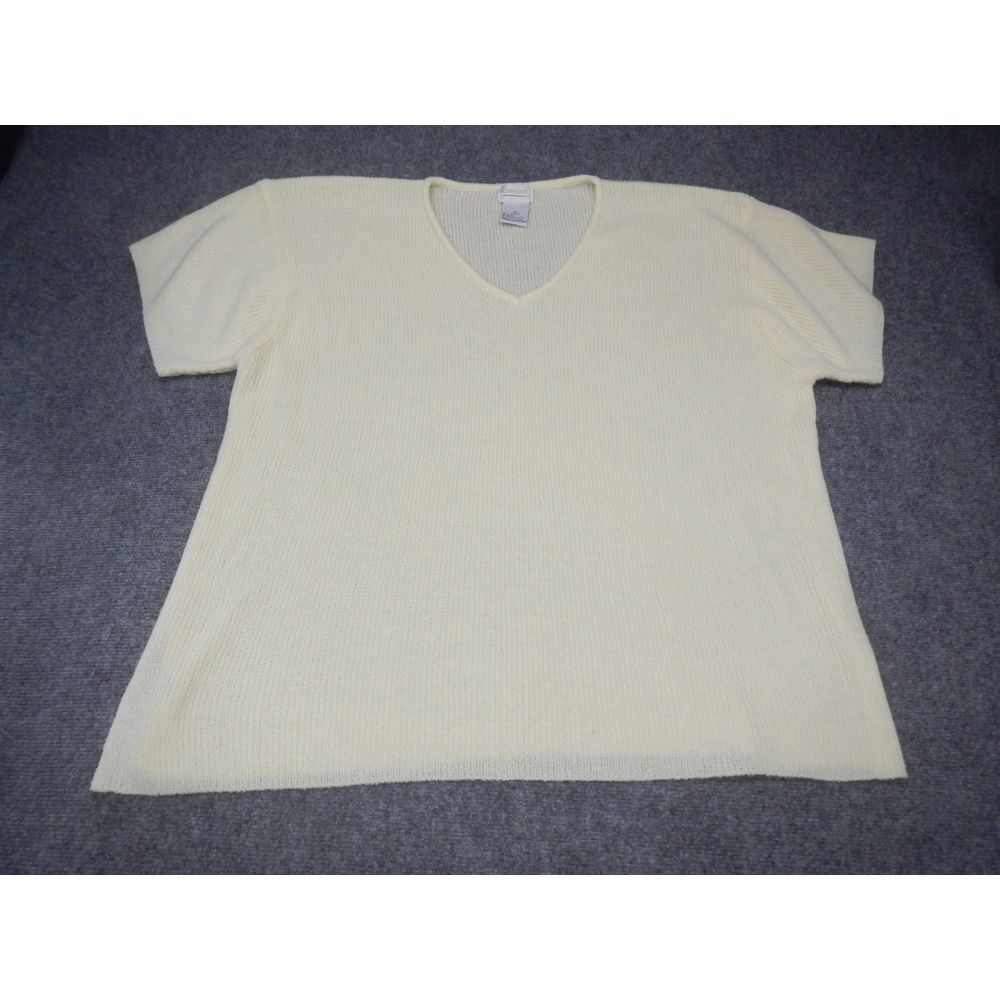 Vtg Roamans Sweater Women's Plus Size 1X Cream V-Neck Short Sleeve Acrylic